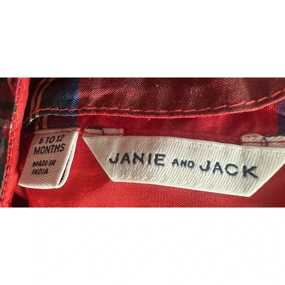 Janie‎ And Jack Baby Girl 6-12 Months Silk Red Tartan Plaid Holiday Dress NEW